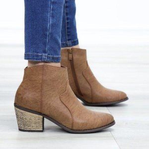 Cowgirl Ankle Booties Faux Leather